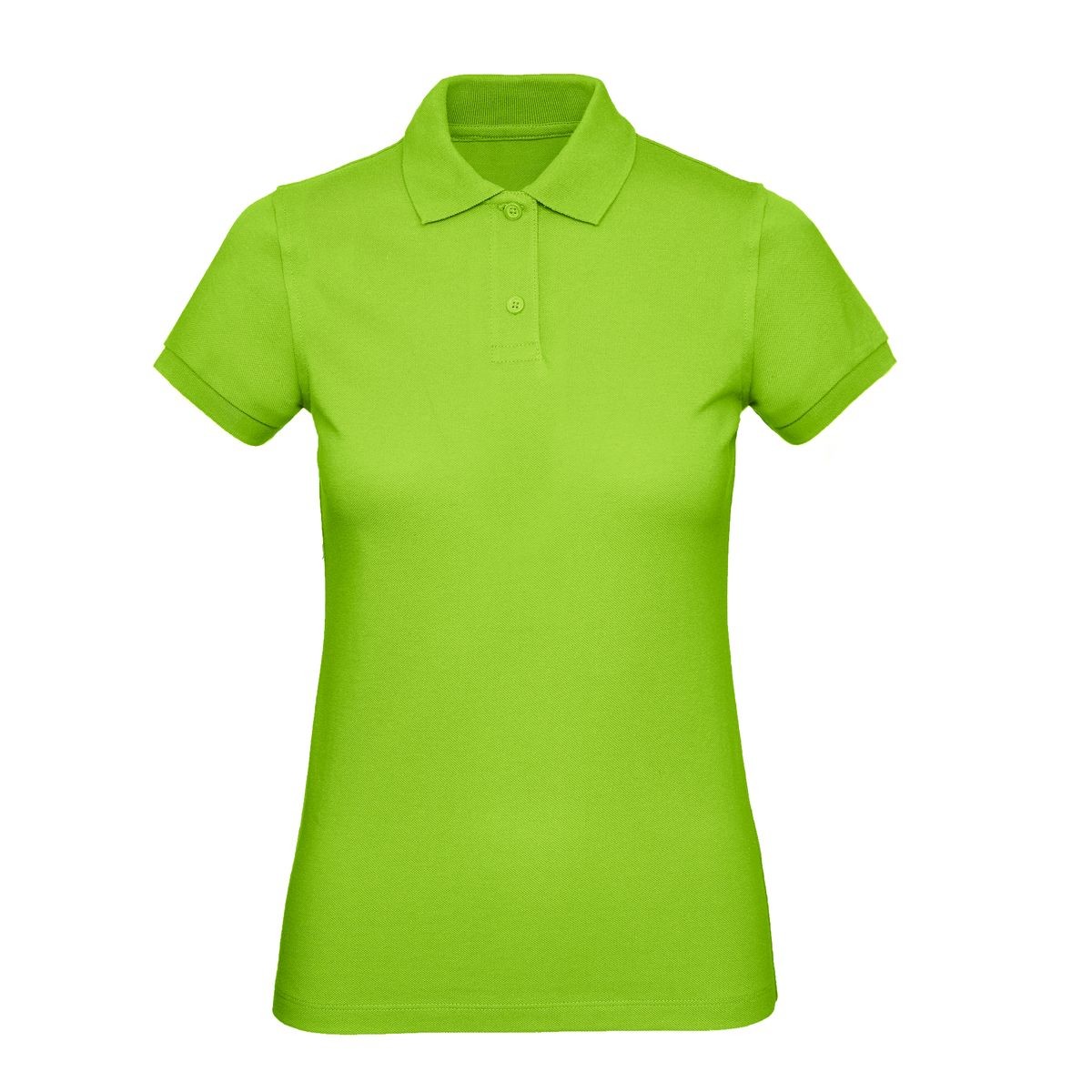 Polo donna verde lime manica corta con 2 bottoni su sfondo bianco