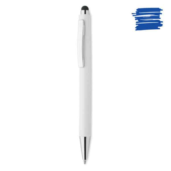 Penna antiabtterica touch  in alluminio bianco con fusto e clip cromata