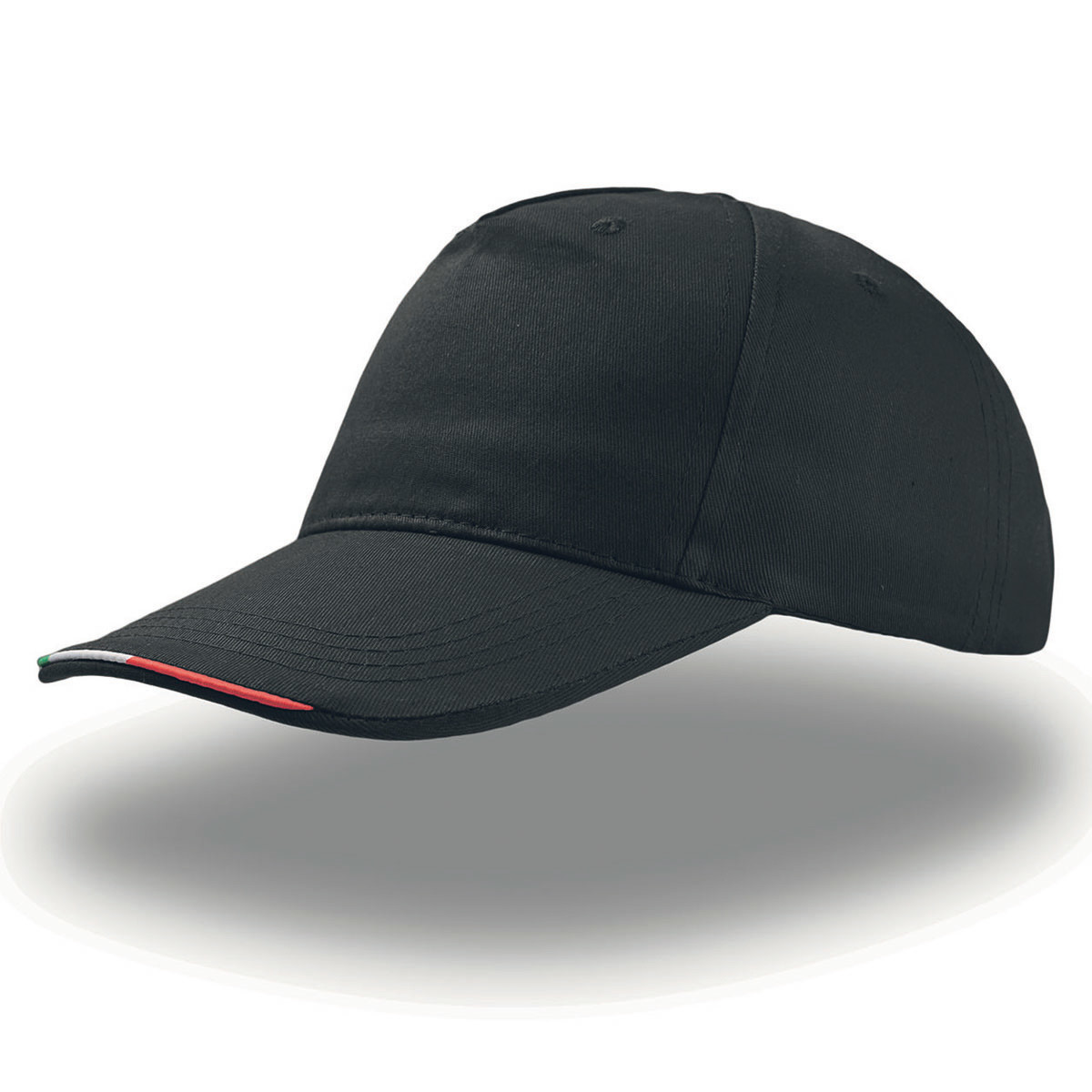 Cappello nero con visiera con bandiera italiana