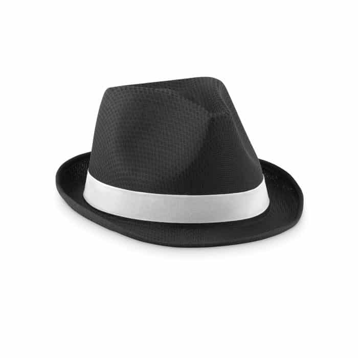 Cappello in poliestere nero con fascia bianca