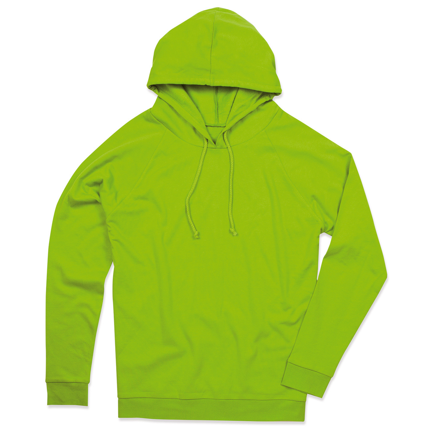 Felpa verde lime in cotone con cappuccio e cuciture laterali