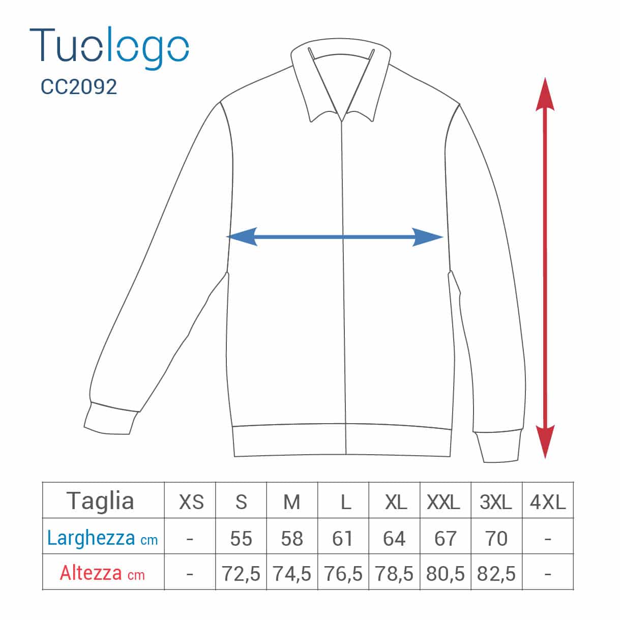 Tabella taglia altezza e larghezza