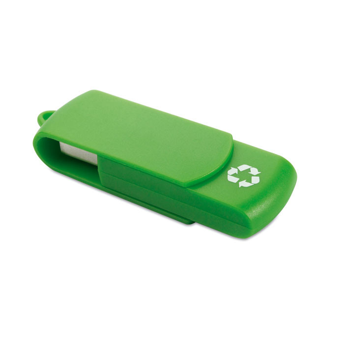 Chiavetta usb verde in plastica riciclata con meccanismo a rotazione