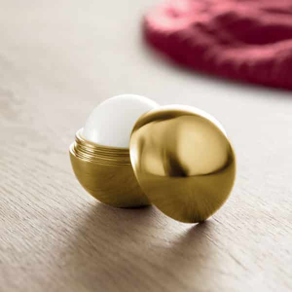 Burrocacao a forma di pallina con finiture metalliche dorate