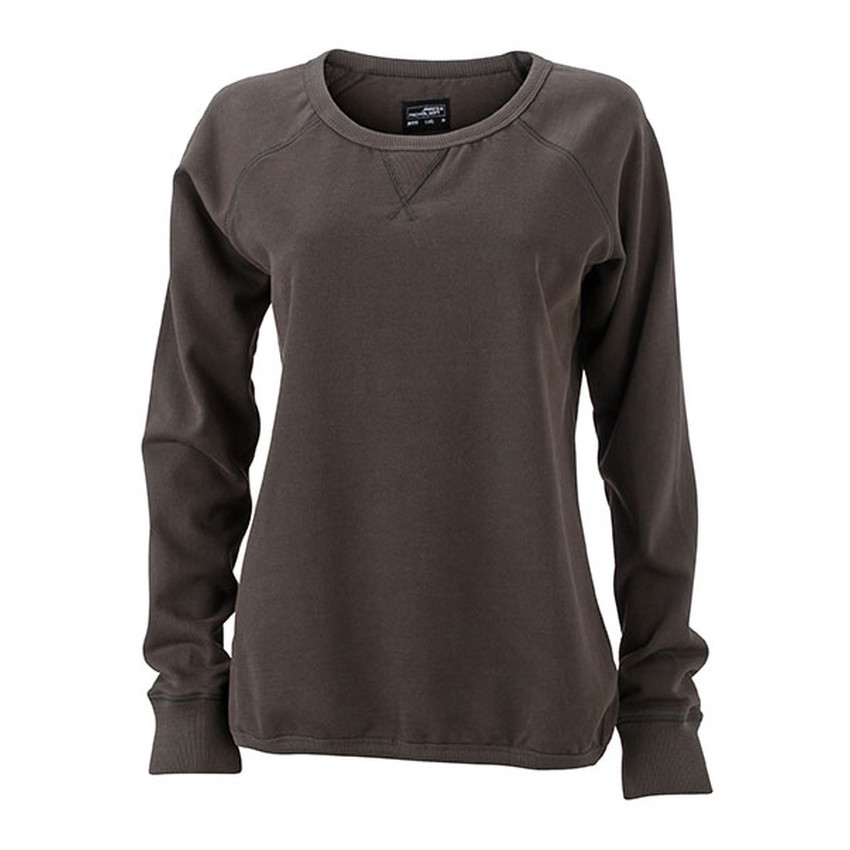 Felpa marrone in cotone con ampia scollatura