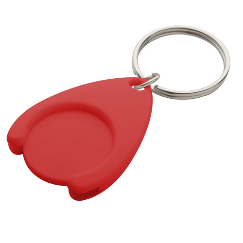 Portachiavi con gettone in plastica rossa con anello in metallo