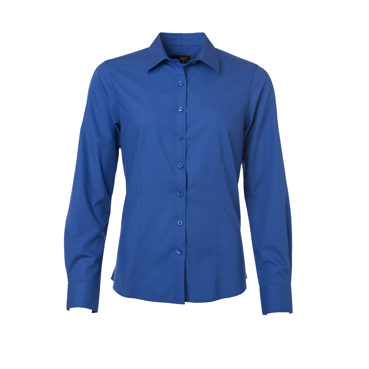 Camicia da donna manica lunga blu royal con bottoni in tinta