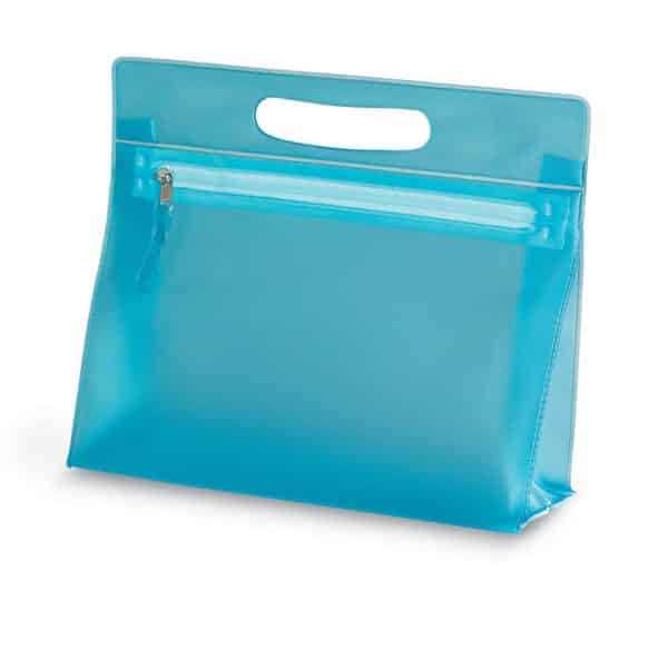 Trousse azzurra in pvc con chiusura a zip