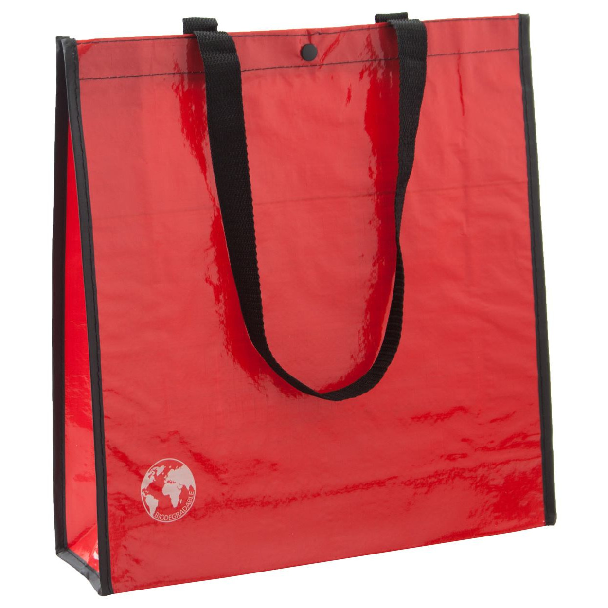 Shopper biodegradabile in pet rosso biodegradabile con chiusura a bottone