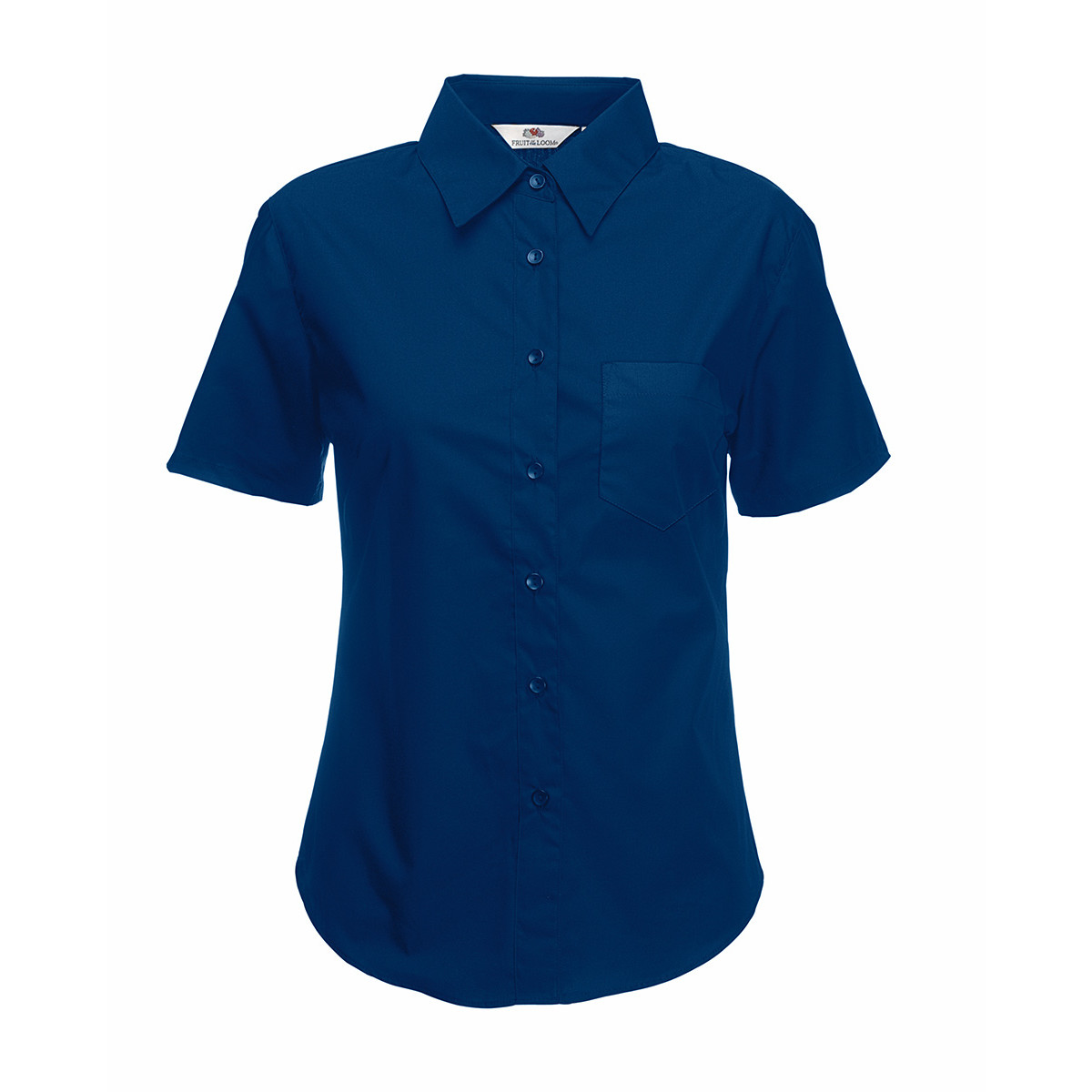 Camicia donna blu manica corta e bottoni in tinta con taschino lato cuore