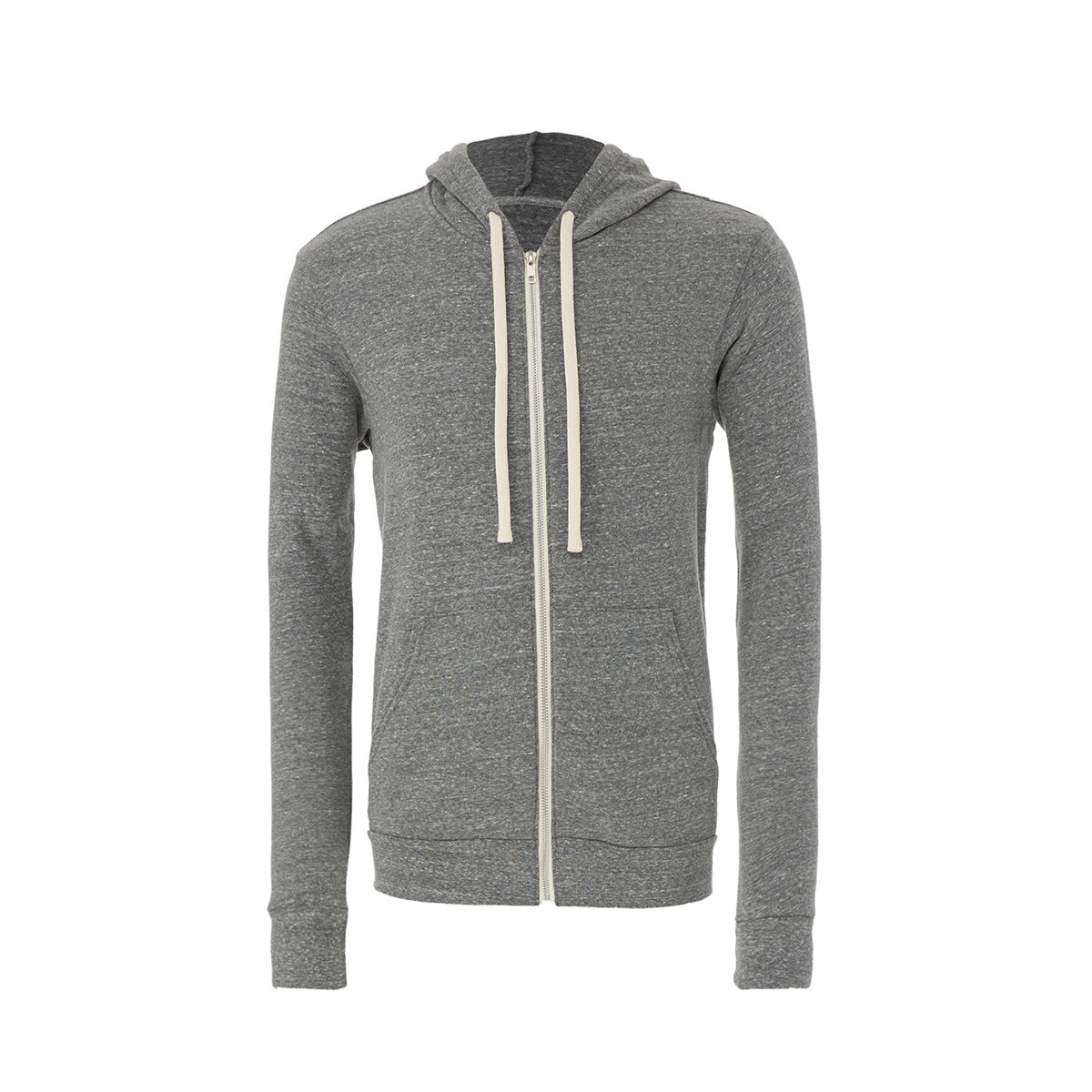 Felpa grigia in poliestere con cappuccio, zip e cordini