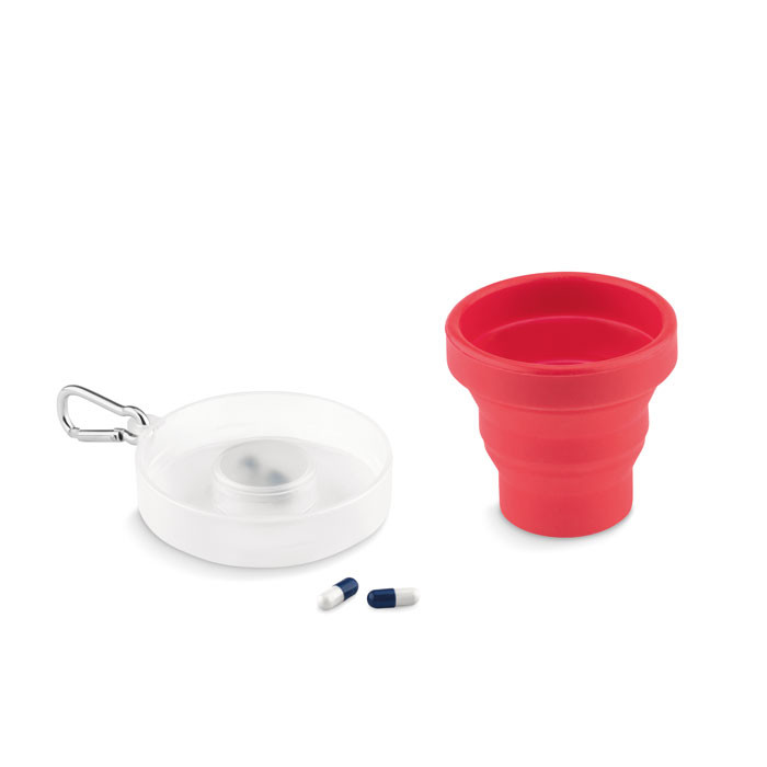Bicchiere portapillole rosso in silicone richiudibile