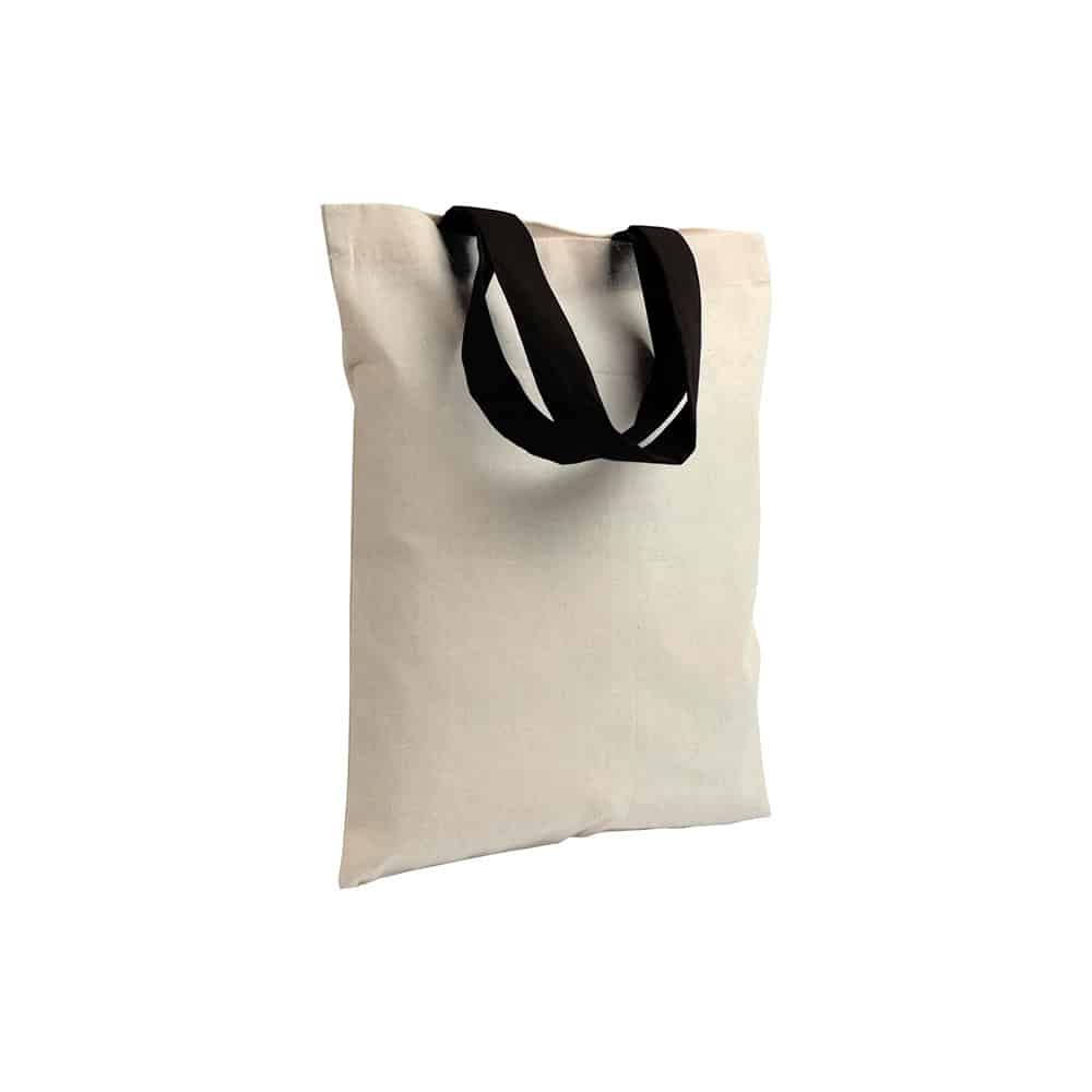 Mini shopper in cotone naturale con manici lunghi neri
