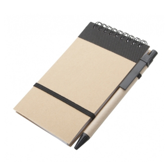 Blocnotes nero con spirale e penna