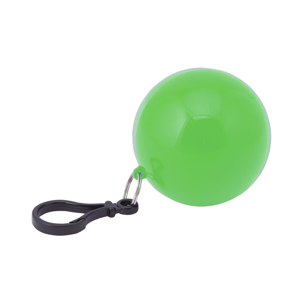 Impermeabile con portachiavi e moschettone ripiegato in pallina di plastica verde