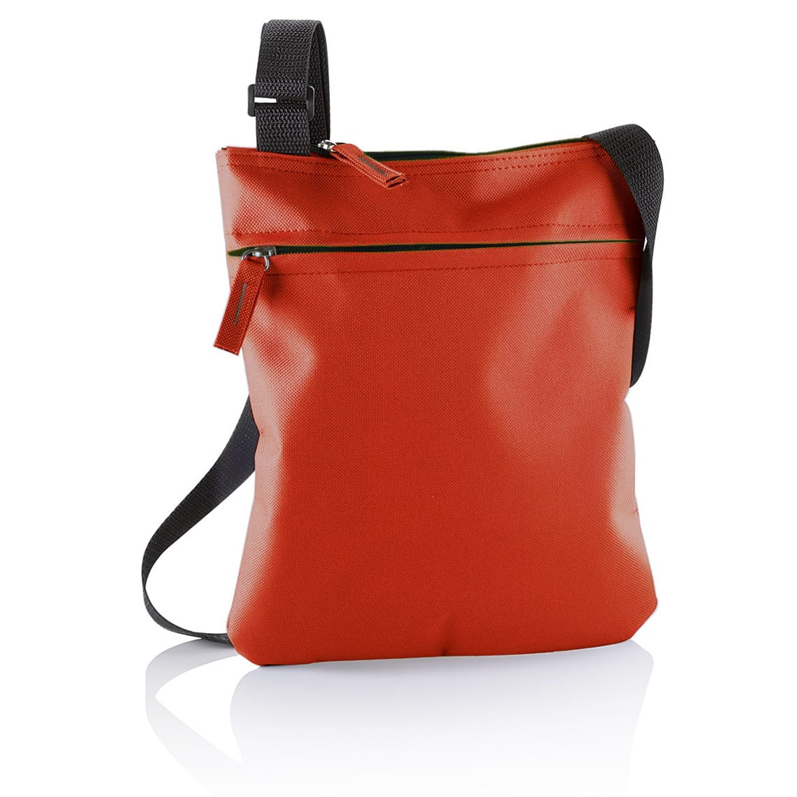 Tracolla rossa con comparto principale e tasca frontale con zip