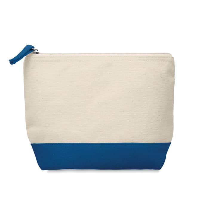 Trousse in cotone con fondo blu e zipper