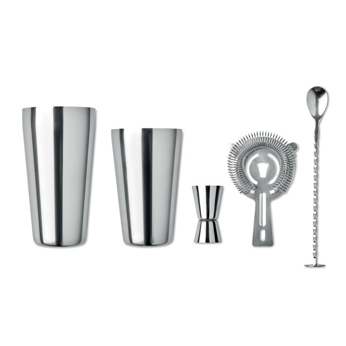 Set cocktail con misurino, shaker, filtro e pouch in cotone