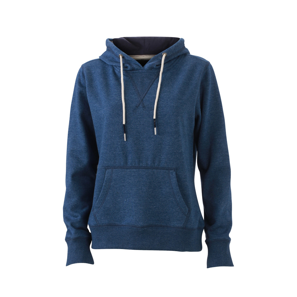 Felpa blu in cotone con cappuccio e tascone