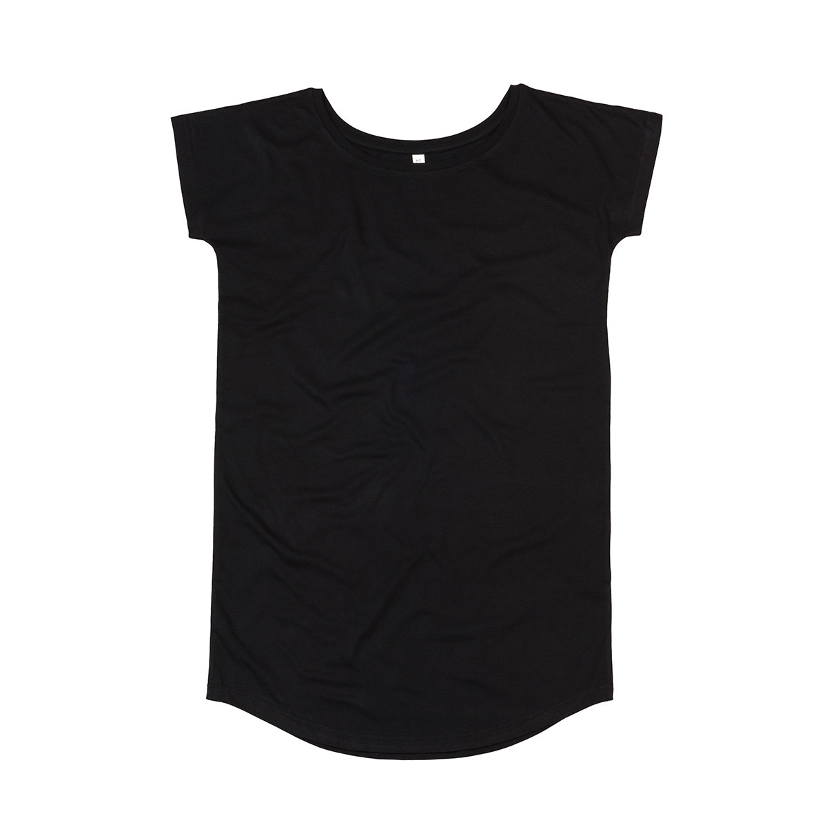 Tshirt nera manica corta con ampio girocollo e orlo arrotondato 100% cotone