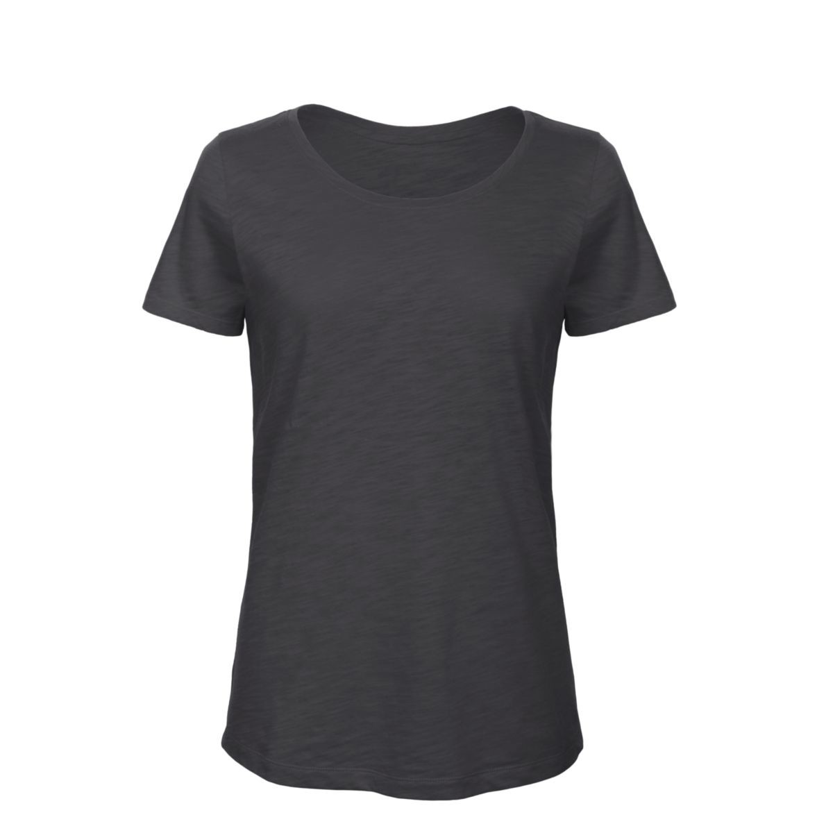 Tshirt grigia scura in cotone con girocollo e texture slub striata