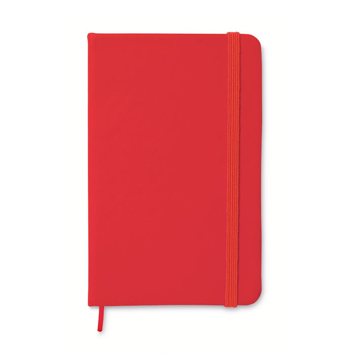 Bloc notes con copertina in poliuretano rosso con chiusura a elastico