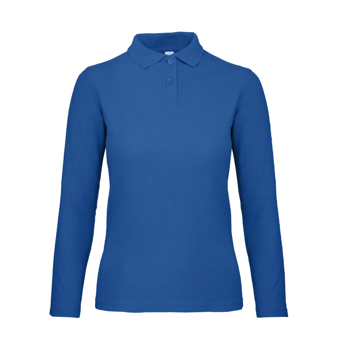 Polo blu royal donna manica lunga su sfondo bianco