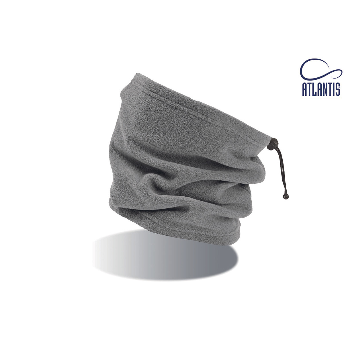 Fascia di pile grigio con cordino nero su sfondo bianco