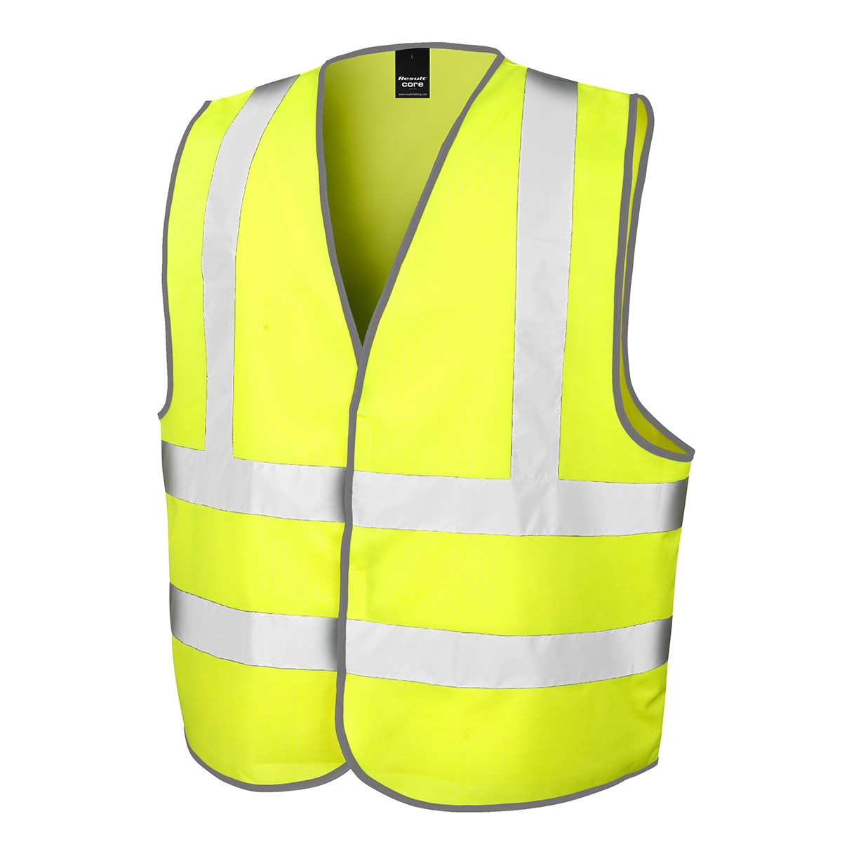 Giacca gialla con strisce di sicurezza verticali e orizzontali con doppia tasca e chiusura in velcro 100% poliestere