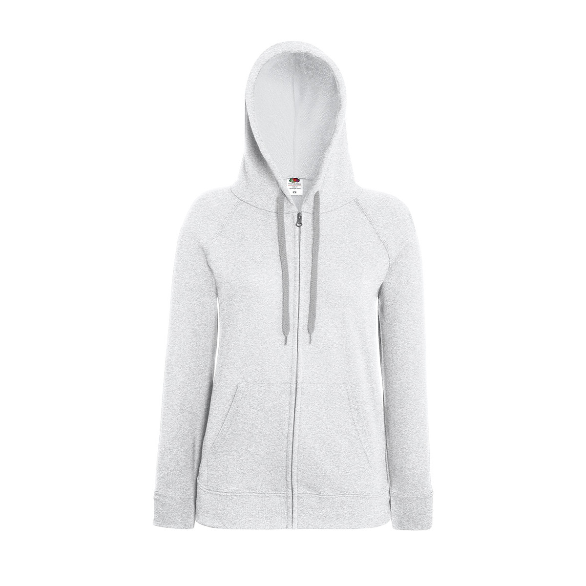 Felpa da donna bianca in cotone con cappuccio, zip e tascone