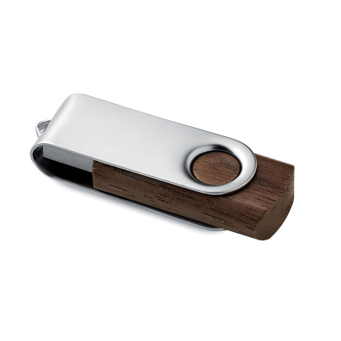 Chiavetta usb in legno scuro con copertura rotante in metallo