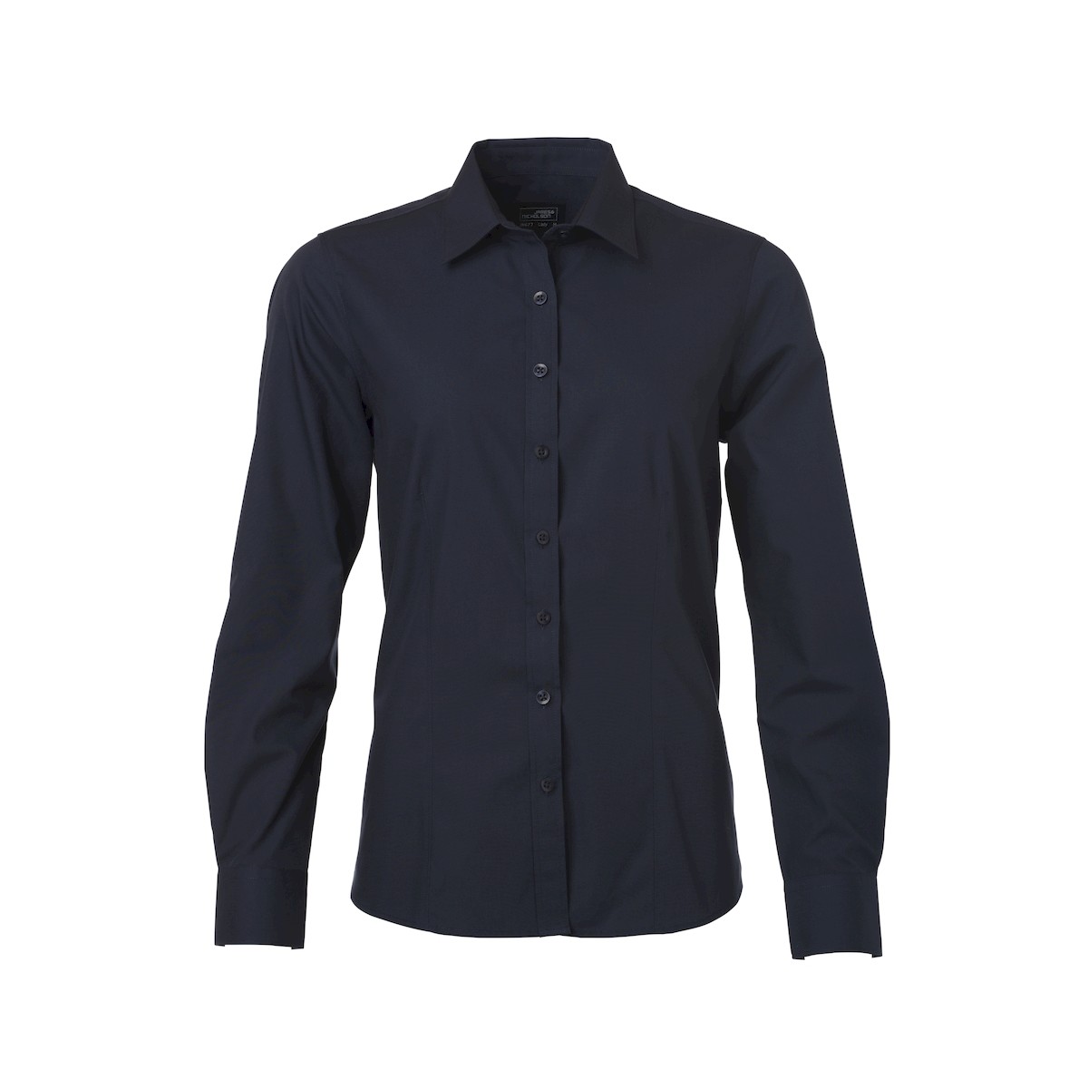 Camicia da donna manica lunga blu navy con bottoni in tinta