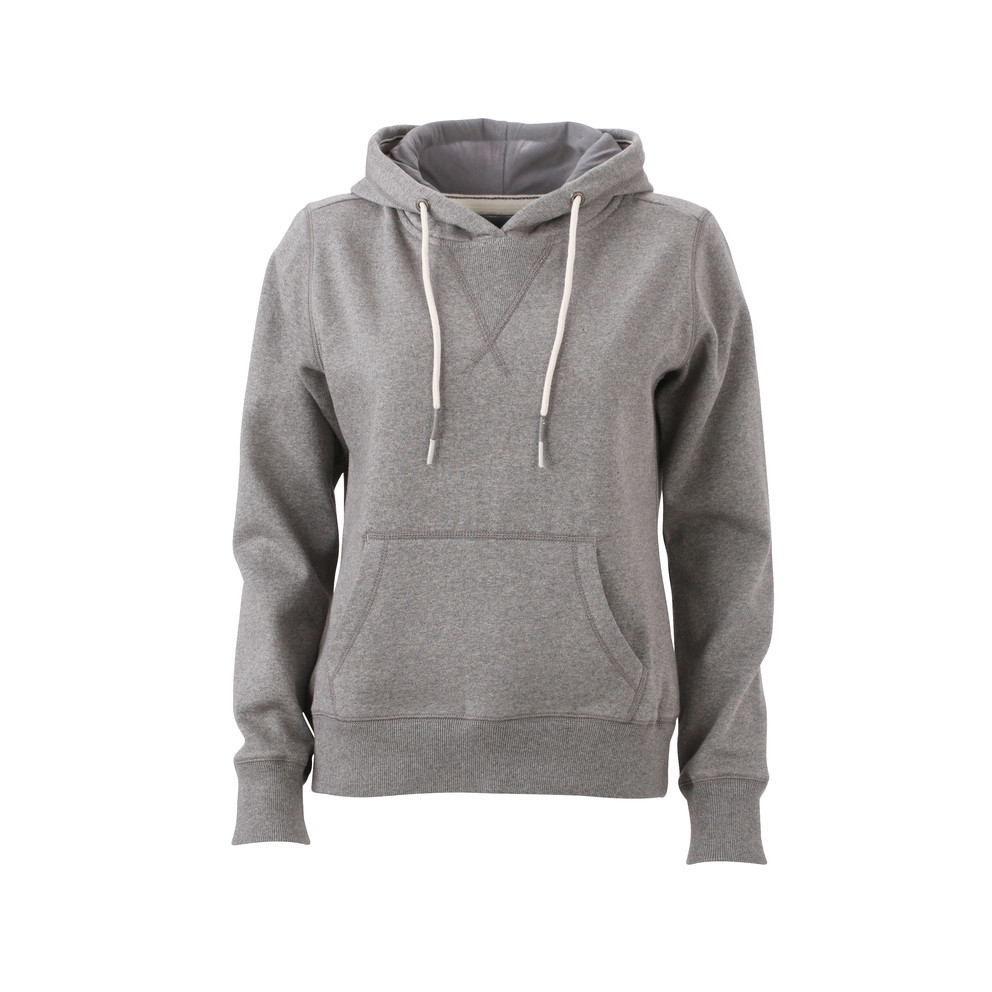 Felpa grigia in cotone con cappuccio e tascone