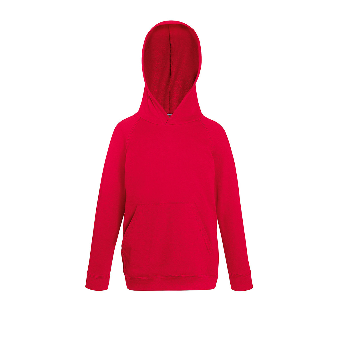 Felpa da bambino rossa con cappuccio e tasche a marsupio sul fronte