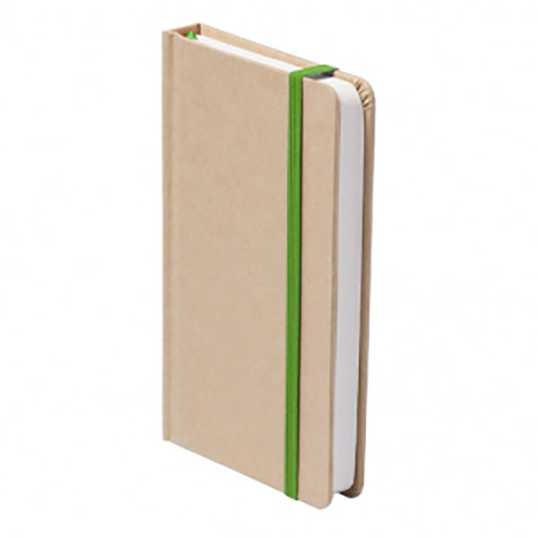 Blocnotes con copertina in cartoncino riciclato ed elastico verde