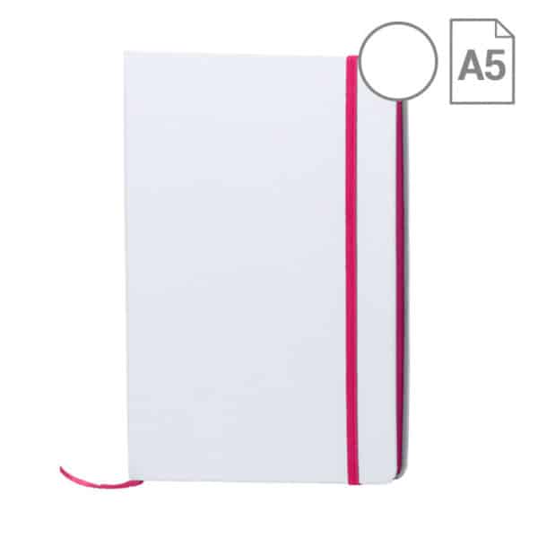 Blocnotes in cartone bianco con elastico rosa