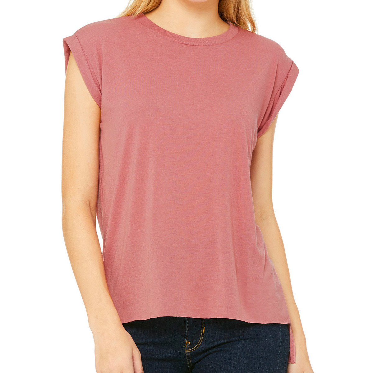 Tshirt rosa in poliestere con maniche corte arrotolate e girocollo