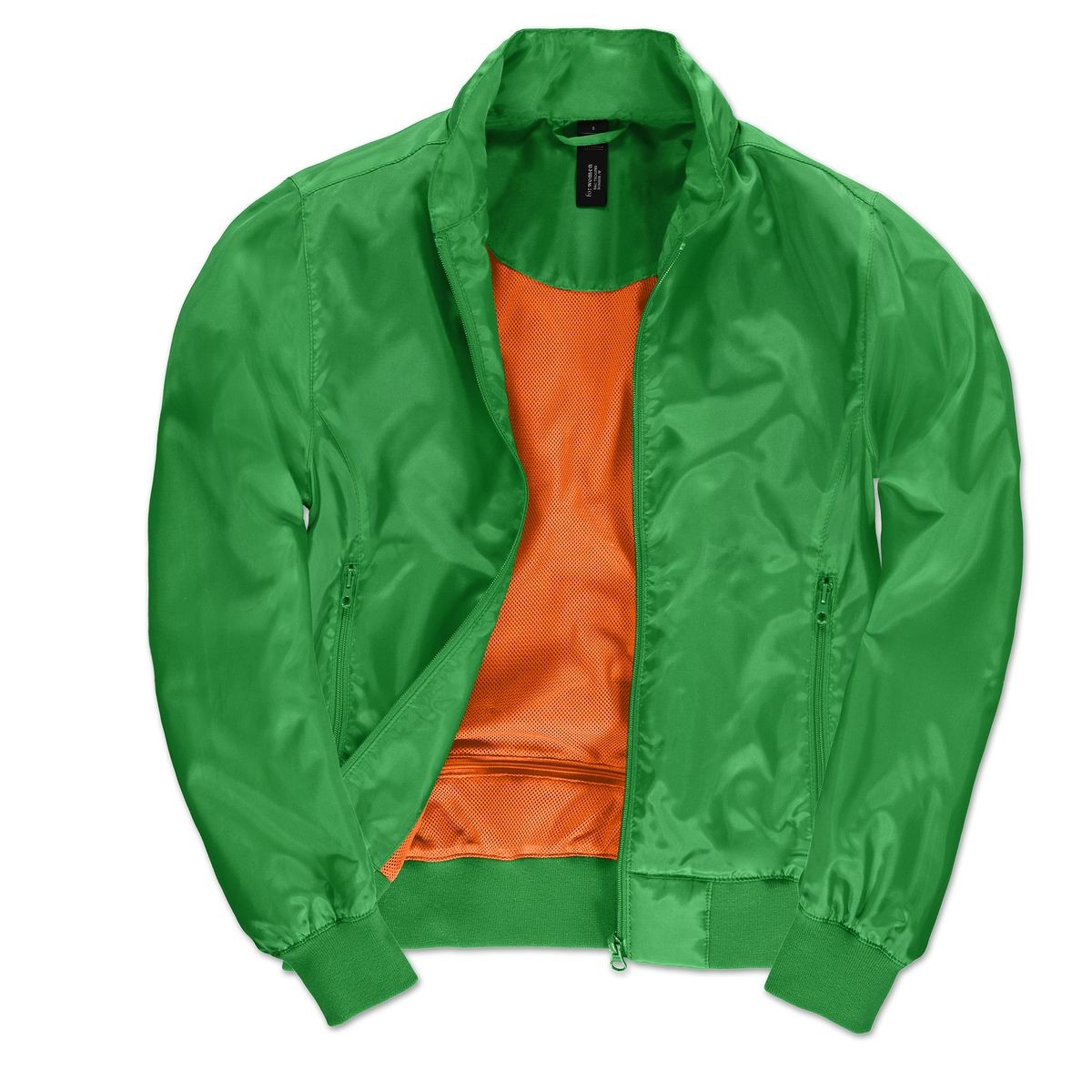 Giacca verde interno arancione traspirante con cappuccio e tasche con zip 100% poliestere