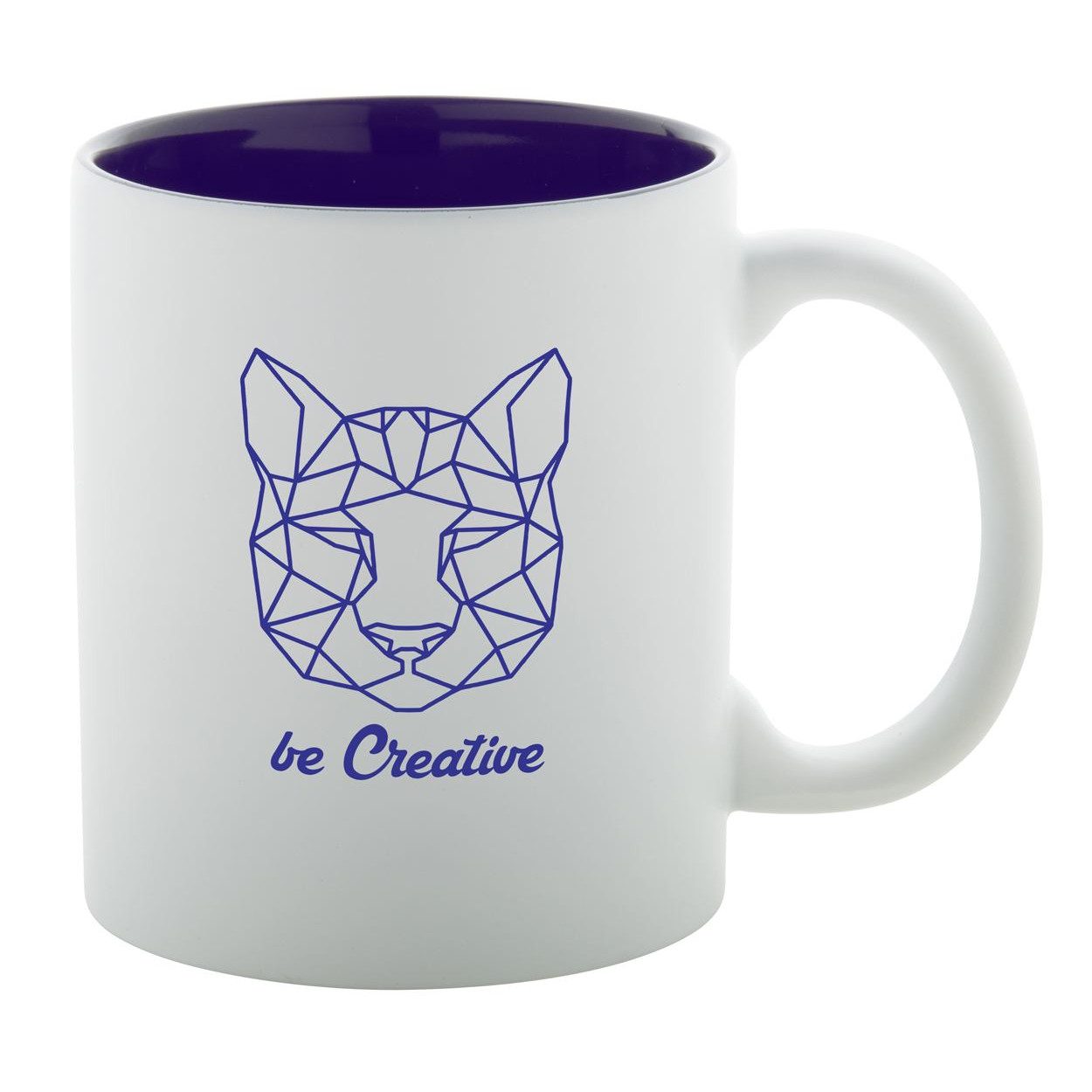 Tazza bianca in ceramica con interno blu con logo