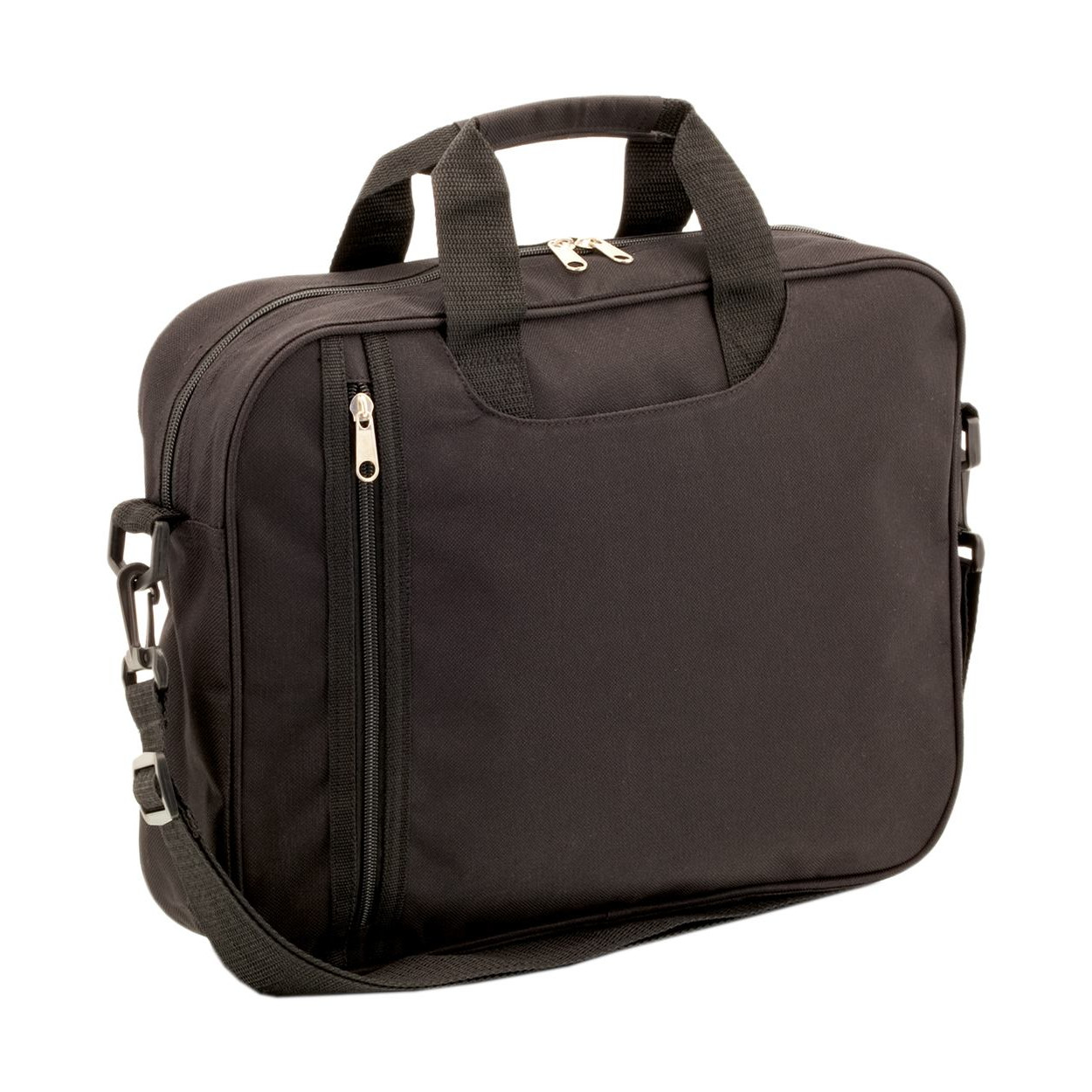 Borsa portadocumenti nera in poliestere con tracolla regolabile e due tasche con zip