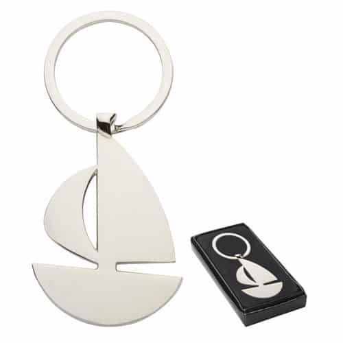 Portachiavi in metallo a forma di barca a vela con confezione regalo nera