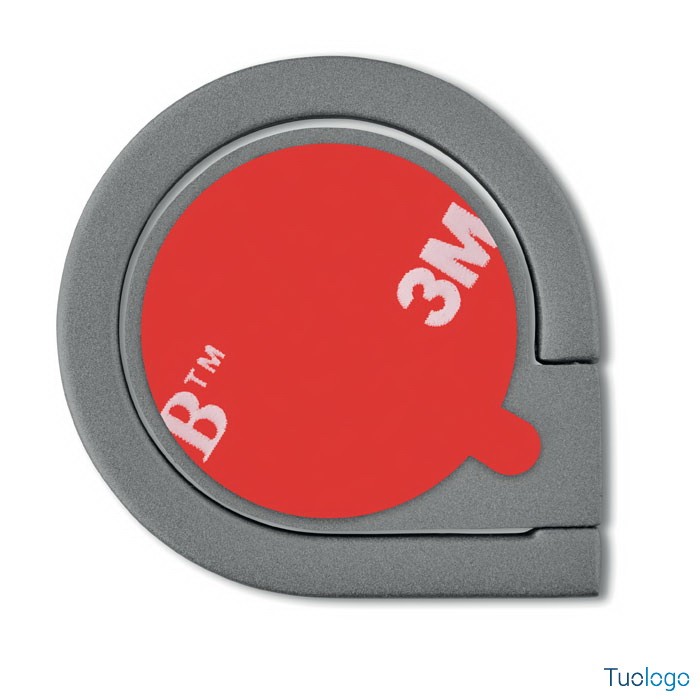 Dettaglio supporto per smartphone grigio circolare con adesivo rosso