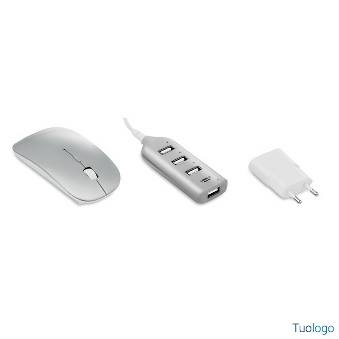 Mouse silver, hub silver, presa bianca