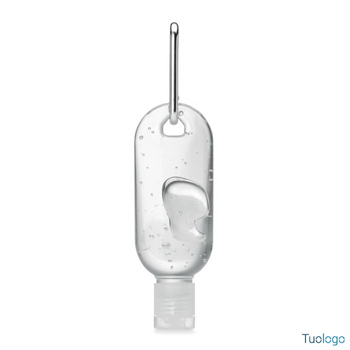 Bottiglietta trasparente gel mani con moschettone