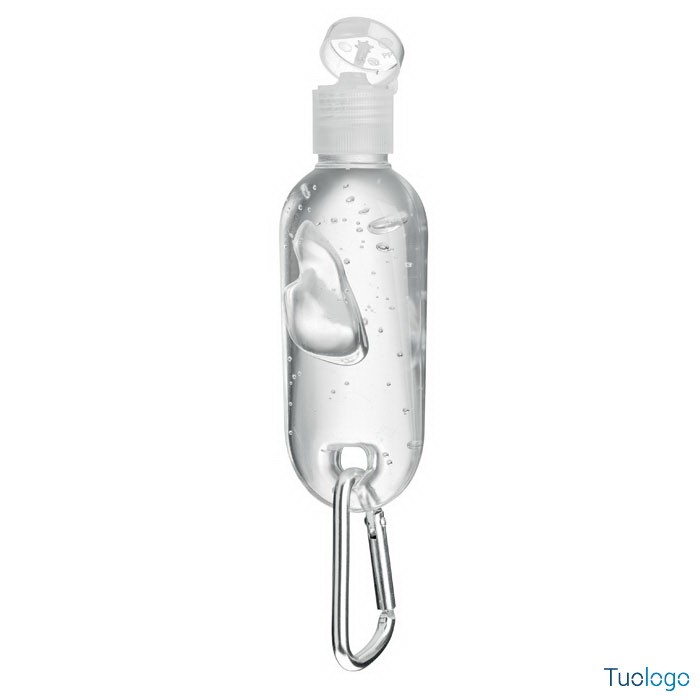 Bottiglietta trasparente gel mani con moschettone