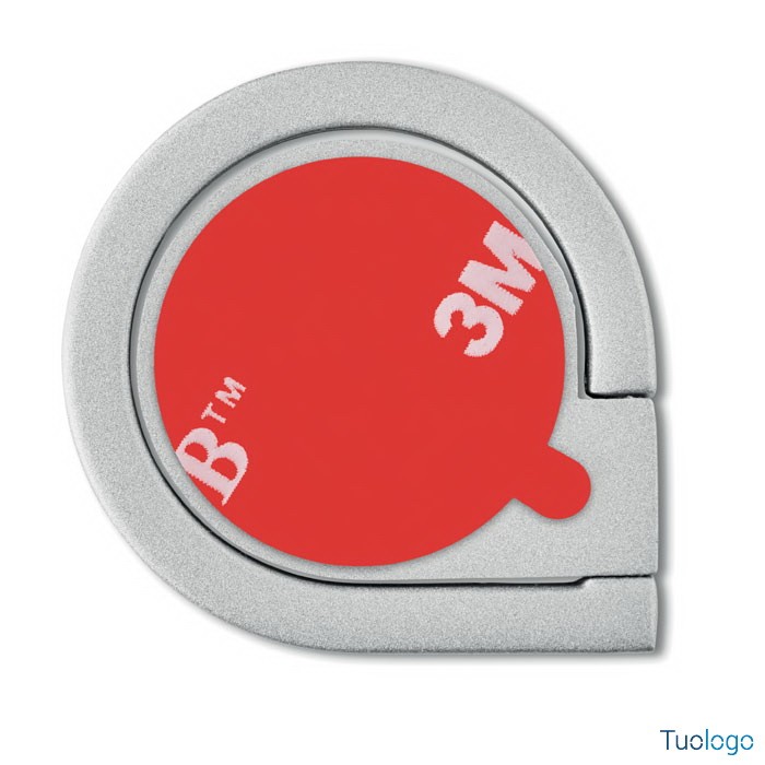 Dettaglio supporto per smartphone grigio circolare con adesivo rosso