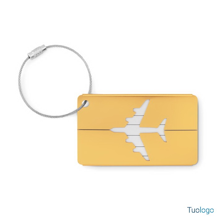 Etichetta bagaglio rettangolare gialla con laccetto