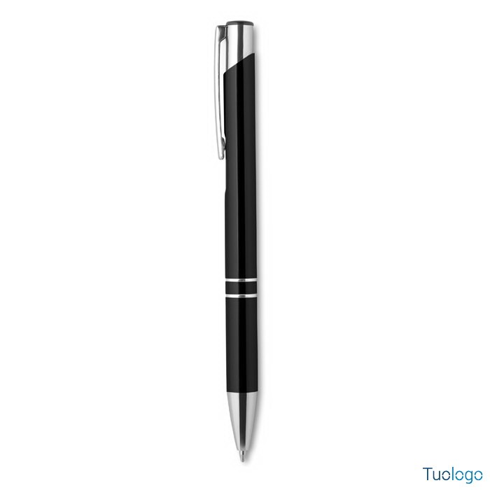 Penna in alluminio nera su sfondo bianco