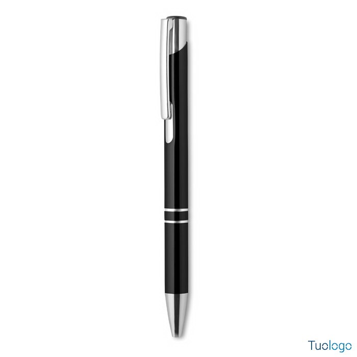 Penna in alluminio nera su sfondo bianco