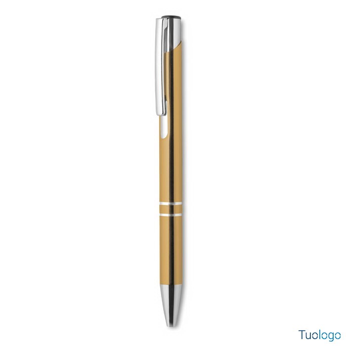 Penna in alluminio gialla su sfondo bianco